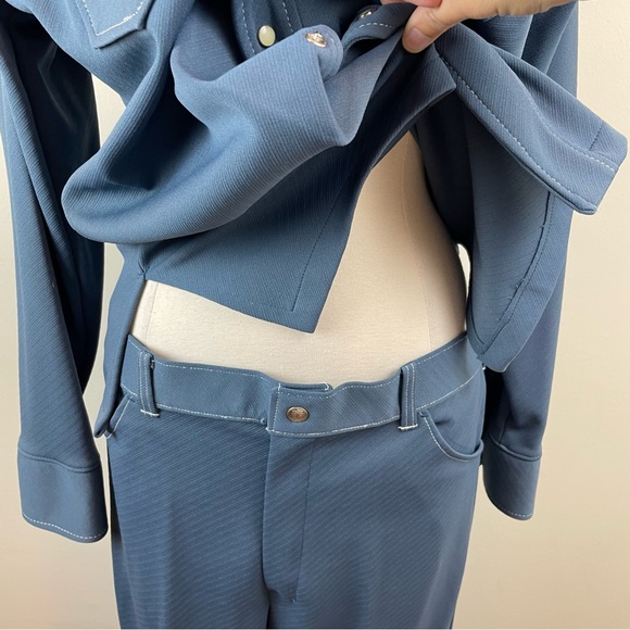 Big Yank Vintage Union Made Polyester Double Knit Dress Pants Shirt Set Men Blue - Picture 9 of 11